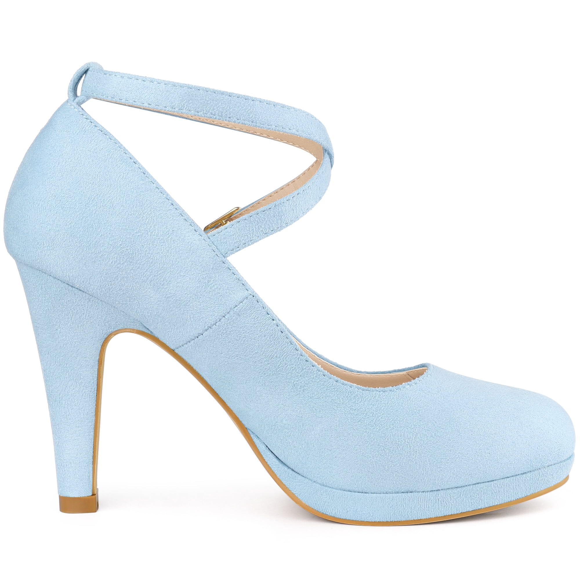 DARING DIVA Women's Platform Cross Strap Stiletto Heels Mary Jane Pumps Light Blue 8