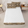 thumbnail image 4 of Homewish Aztec Geometric Rhombus Zipper Twin Comforter Sets with Fitted Sheet and 2 Pillowcases,Vintage Brown Boho Zipper Bedding Set,Reversible,4pcs, 4 of 8