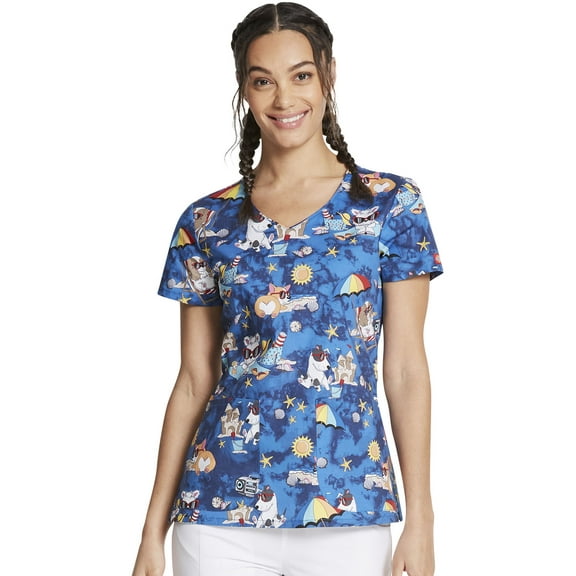 Dickies EDS Medical Scrubs Top for Women V-Neck DK700, XL, Sun's Out Fun's Out