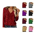 thumbnail image 1 of Hauts à Paillettes pour Femmes 2026 Mode de Printemps Manches Longues Col en V T-Shirts Décontractés à Paillettes Haut de Sortie Tenue de Rave, 1 of 4