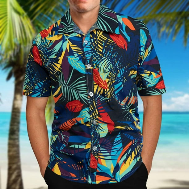 TopLLC Men's Hawaiian Shirt Quick Dry Tropical Aloha Shirts Short