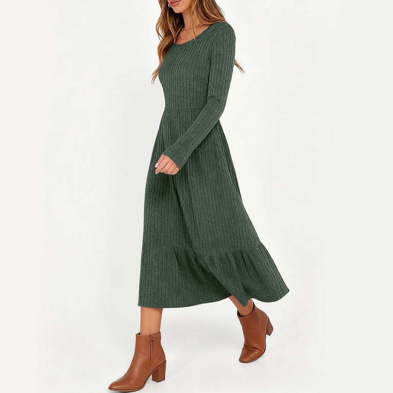 olive winter dress Elegant Olive Green Pleated Fitted Dress for Women