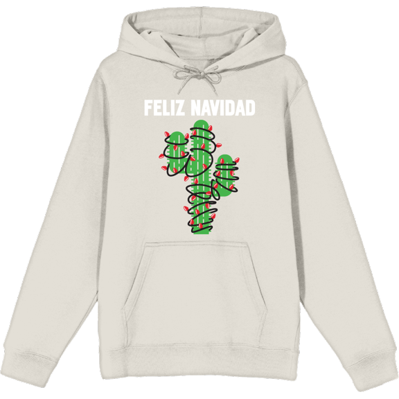 Feliz Navidad Christmas Cactus Adult Sand Long Sleeve Hoodie-Medium