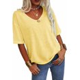 thumbnail image 3 of Women V Neck T-Shirt Casual Short Sleeve Basic T Shirts Workout Soft Fashion Trendy Plain Summer Cute Beach Vacation Clothes Tees, 3 of 4