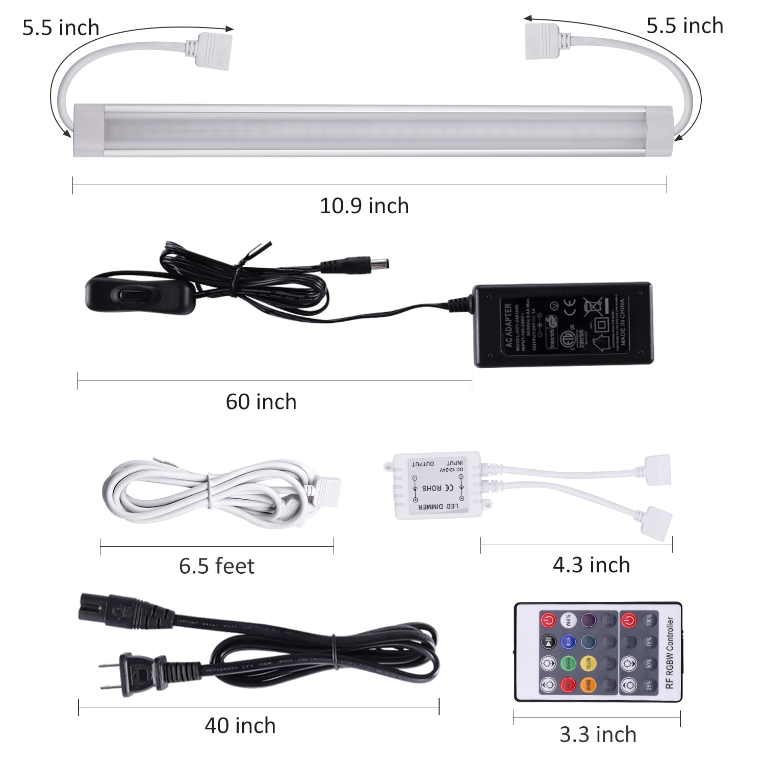 RGB Under Cabinet Lights - 6 Pack Linkable LED Closet Lighting with Remote and APP Control, 24V, 18W (RGB + Cool White) for Kitchen, Closet, and Counter Use