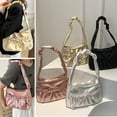 thumbnail image 3 of Pleated Shoulder Bag Handle Bag Taupe Bow Large Capacity, 3 of 5