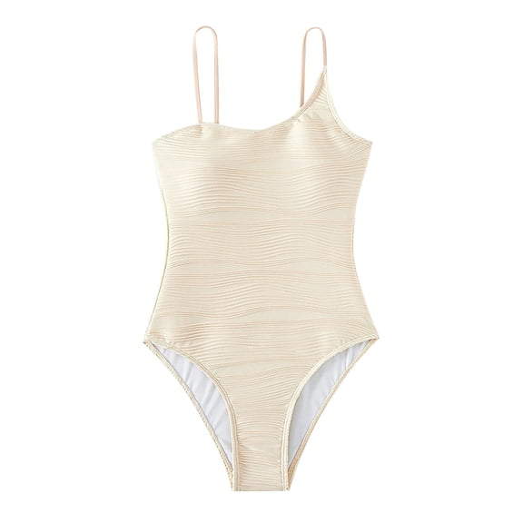 Sngxgn Women's Twist Back Cut Out Ring Plunge Neck Swimsuit Bathing Suit(Beige,L)