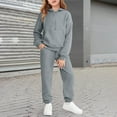 thumbnail image 2 of Ulanda Girls 2 Piece Outfits Tracksuit Drop Shoulder Hoodie Half Zip Sweatshirt and Sweatpants Joggers Set with Pockets (Grey, 13-14 Years), 2 of 7