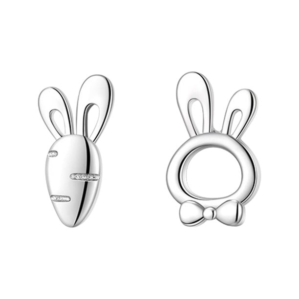 Y versátiles pendientes pendientes asimétricos de plata con forma de conejo y rábano