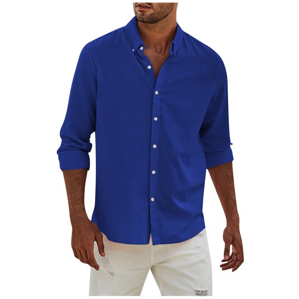 Men's Fashion Long Sleeve Solid Colour Casual T Shirt Button Regular Fit Shirt TopL