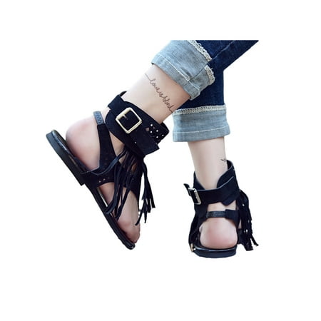 

Difumos Open Toe Thong Sandals for Women Summer Tassel Flat Ankle Boots Casual Shoes