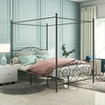 thumbnail image 2 of BTMWAY Queen Canopy Bed Frame, Queen Size Metal Platform Bed, Modern Bedroom Furniture Canopy Platform Bed with Classic Headboard and Footboard, No Box Spring Needed, Black, 2 of 7