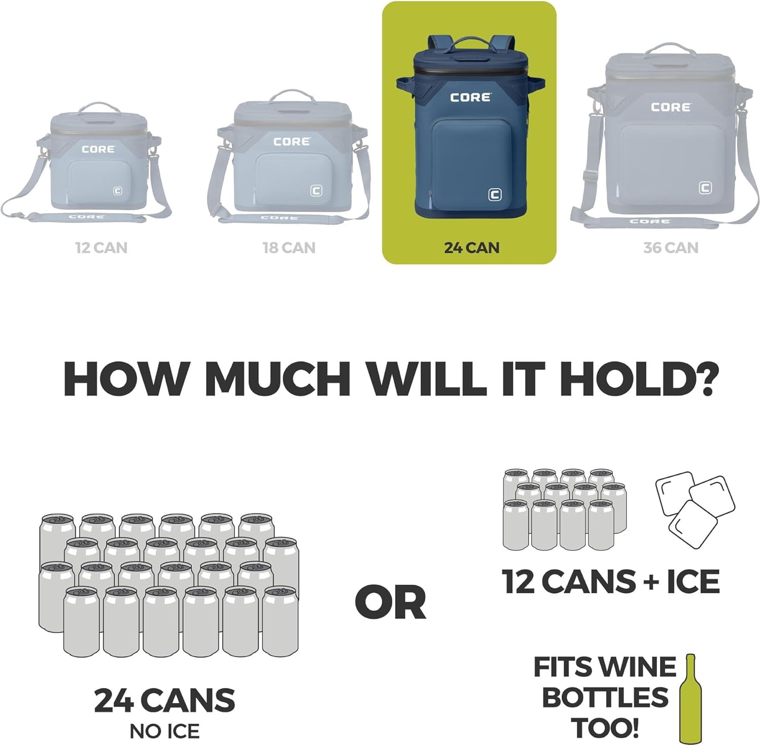 CORE 24 Can Climakeep Magnetic Soft Cooler, Leakproof Cooler, Waterproof Zipper, Navy
