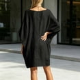 thumbnail image 4 of ChaoHeng Cotton Dress for Women Dresses for with Sleeves Batwing Solid Crew Neck Pocket Loose Tunic Summer Black S, 4 of 5