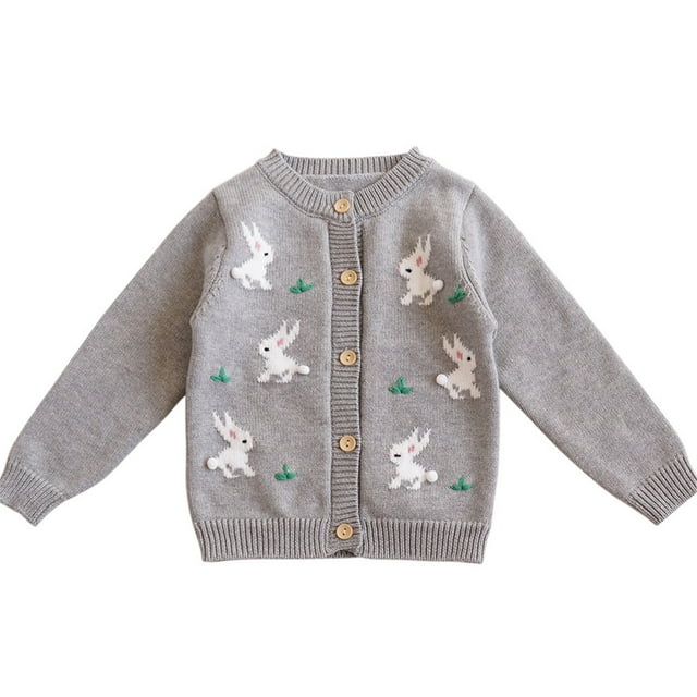 TIEVOSA Tenue de Pâques Garçon Fille Lapin Chandail Haut Manteau 4-5 Ans (Gris)