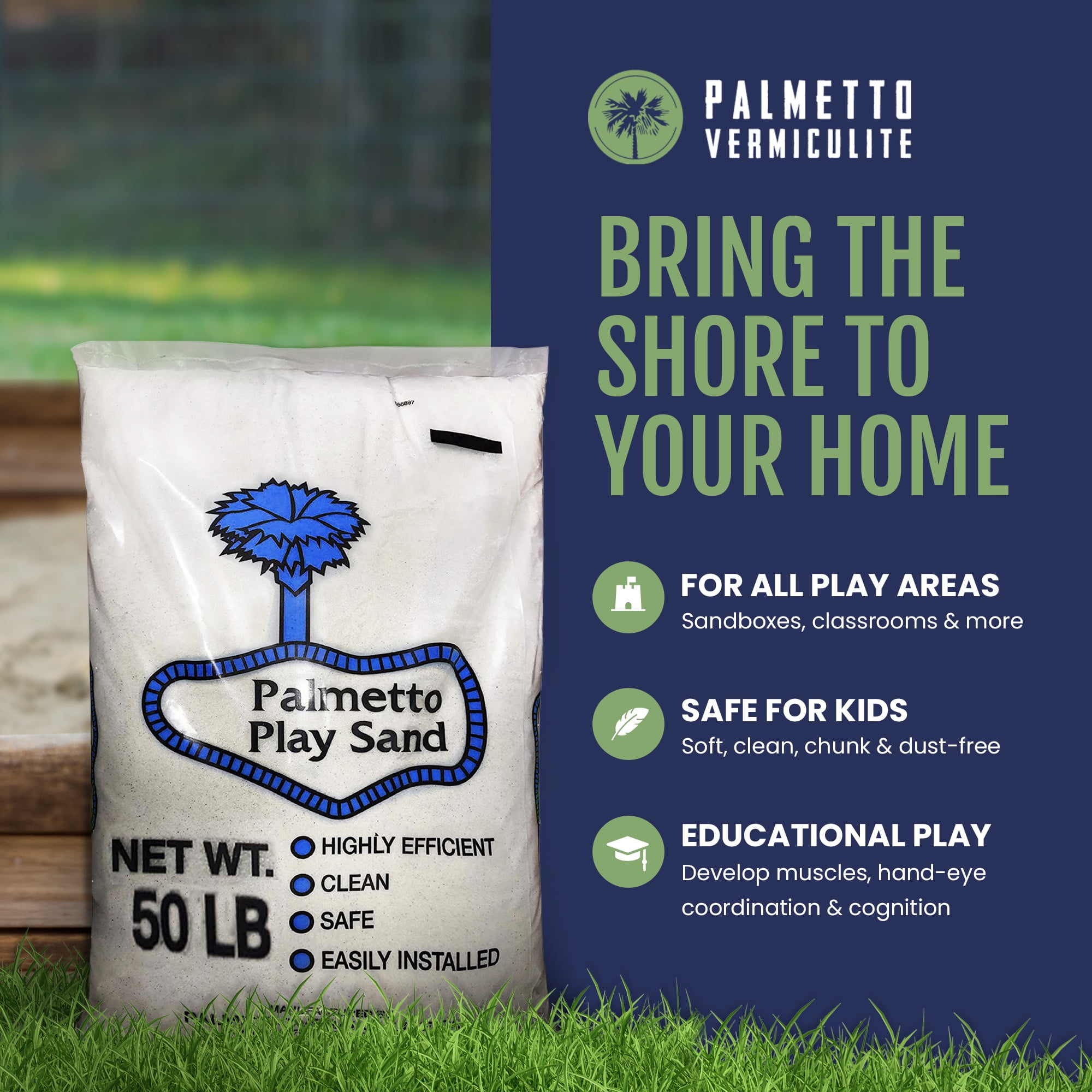Palmetto Natural & Fine Play Sand for Sandbox, Sensory Bin, and Water Table, 50 lb Bag