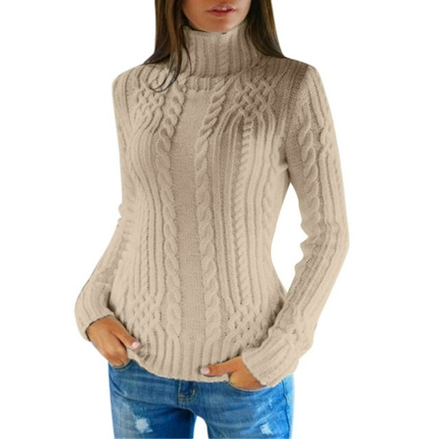 Womens Sweaters Trendy Slim Fit Solid Color Pullover Turtleneck Long Sleeve Knit Fall Fashion