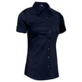 thumbnail image 2 of J. METHOD Women's Tailored Button Down Shirt Cuffed Short Sleeve Stretch Collar Office Work Formal Casual Basic Blouse Top NEWT06 Navy Blue L, 2 of 5