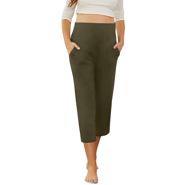 Diufon Pantalons Capri de Maternité pour Femmes au-Dessus du Ventre Jambes Larges Pantalons de Yoga Amples Joggeurs de Grossesse avec Poches