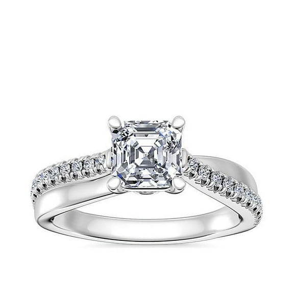 0.70 Carat Latest Design Asscher Cut Natural Diamond Solitaire with Accents Ring for Engagement in Solid 14K White Gold Size 7