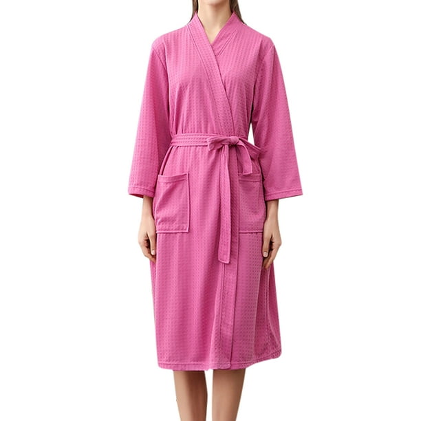 Robes pour Femmes avec Manches 3/4 en Tricot Peignoir Doux Vêtements de Nuit Loungewear Pyjama Décontracté Couleur Unie avec Poches