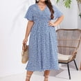 thumbnail image 1 of Puntoco Vestido De Manga Corta Con Cuello En V, Vestido De Verano De Manga Corta Con Cuello En V Estampado Talla Grande Azul Xxxxl, 1 of 7