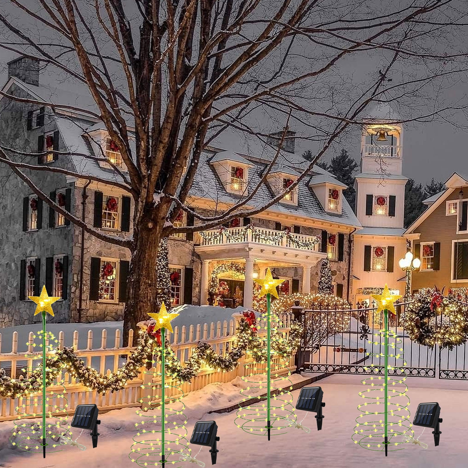 Kezqiaxn Outdoor Christmas Decorations, Solar Helix Christmas Trees LED Lights, Light Up Xmas Metal Pathways Markers with Stake, Yard Lights for Outdoor Winter Patio Walkway Driveways Green