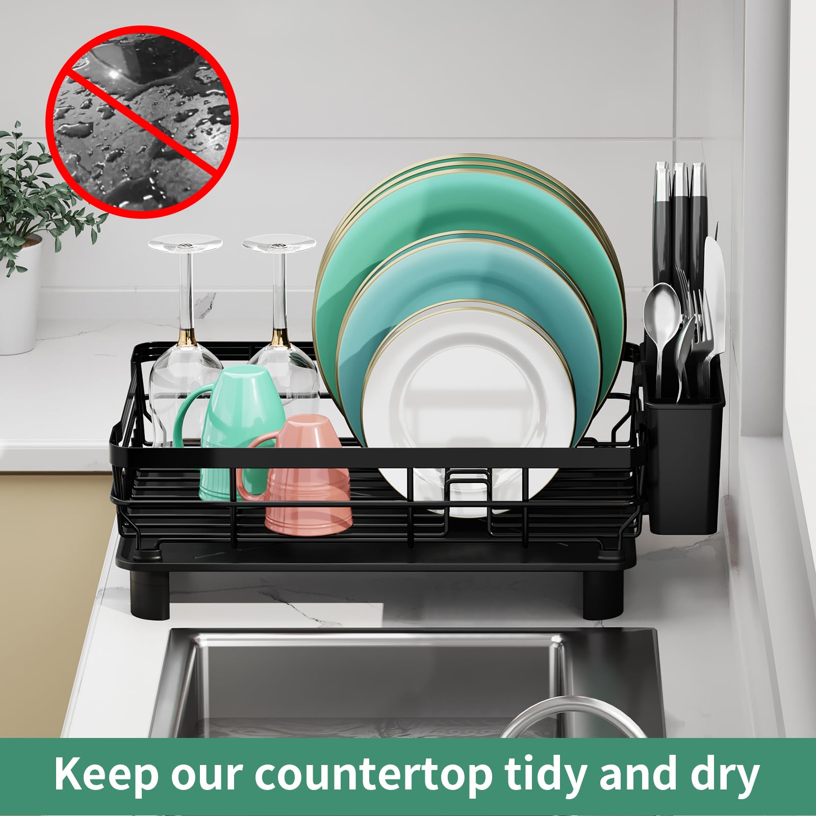 Dish Drying Rack  Stainless Steel Racks For Kitchen Counter Drainer With Removable Utensil Holder Drainboard (black 13''w X 17''l)