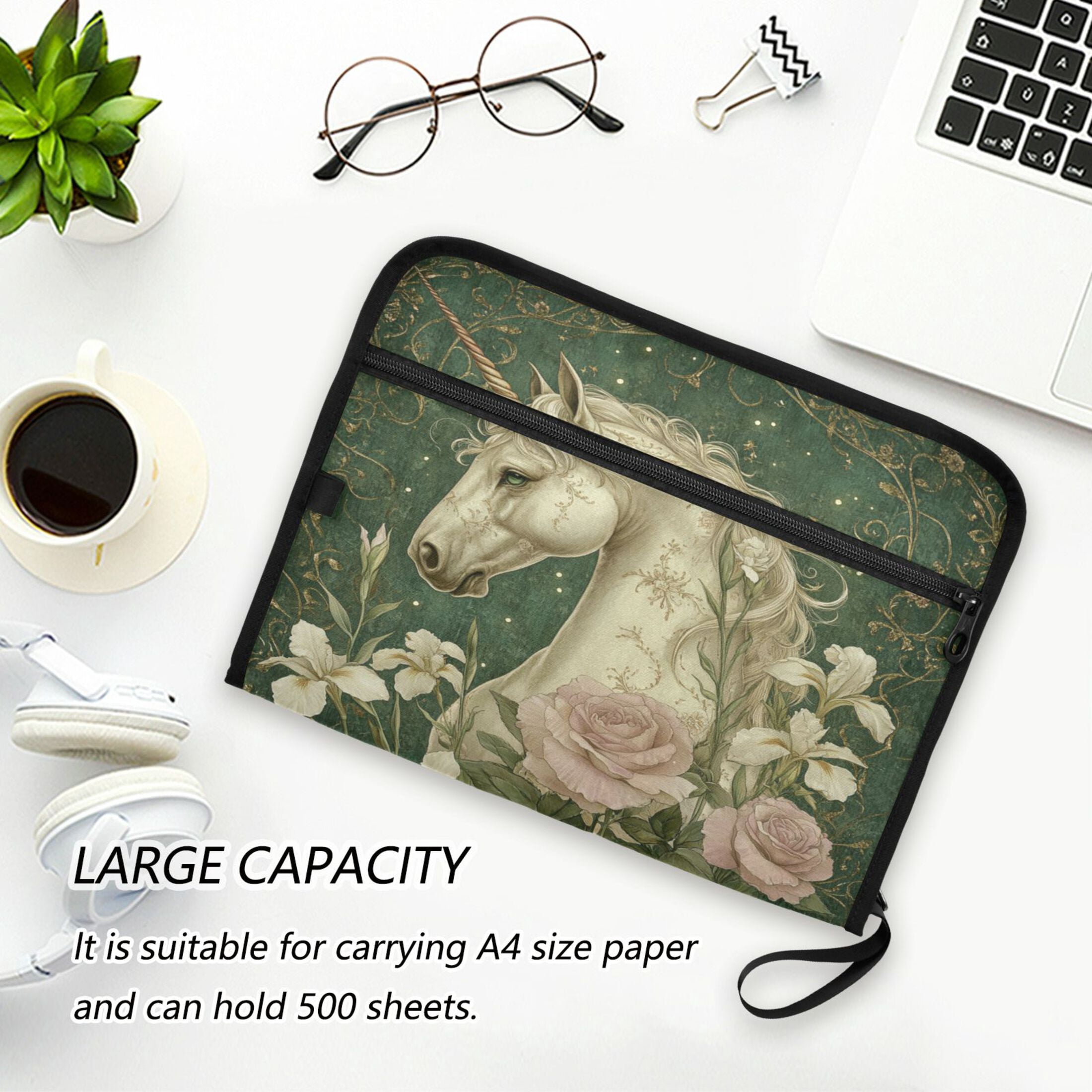 WOBOGO Retro Unicorn Expanding File Folder Letter Size Accordion Filing Organizer 13 Pocket Separate Organ Pocket