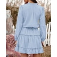 thumbnail image 4 of BTFBM Long Sleeve Summer Dresses for Women Casual Tie Neck Ruffle Tiered A Line Mini Spring Wedding Guest Dress, 4 of 9
