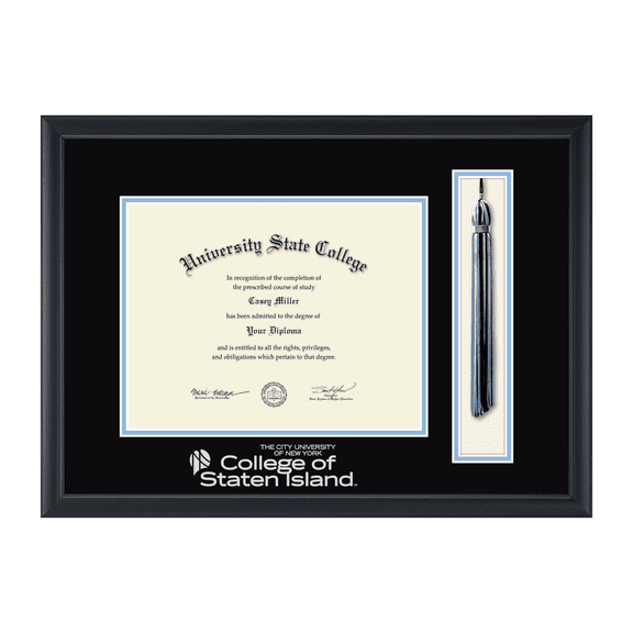 Framerly - Staten Island Tassel Diploma Frame with Black and Sky Blue Mat