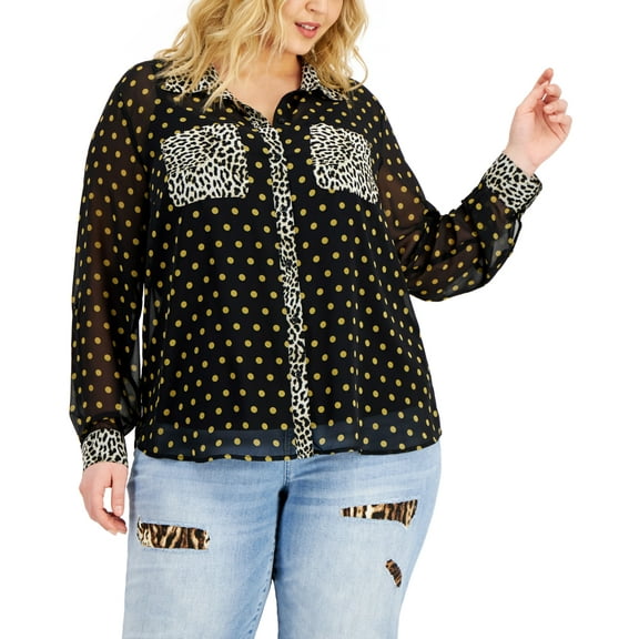 INC International Concepts Plus Size Mixed Print Shirt Junior Dot 3X