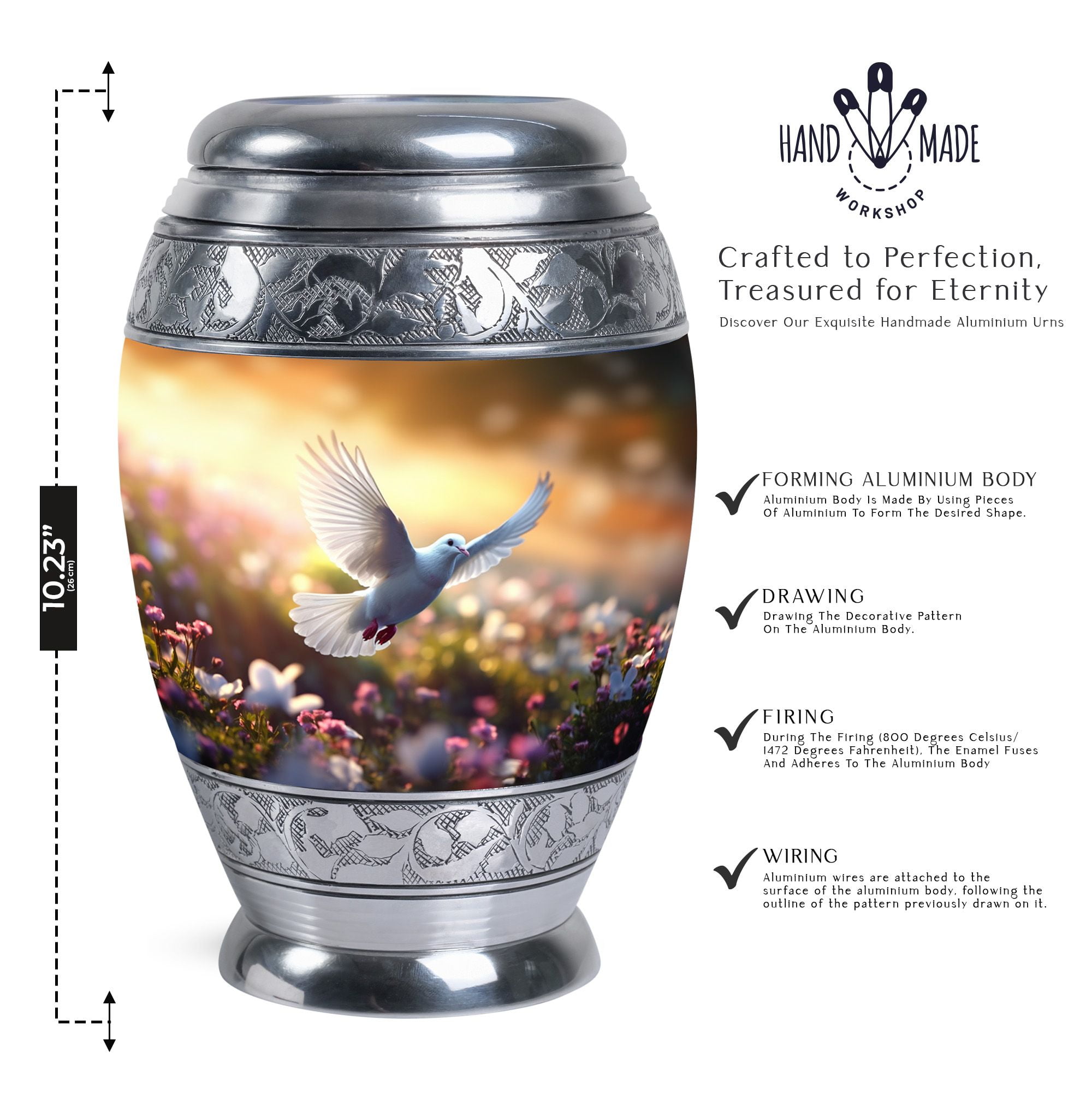 Large Dove Flying Clsoe To Flowers Urn For Human Ashes - Urn For Human Ashes Adult Women & Men - Ash Urns For Humans - Human Remain Urns - Urns For Cremation Ashes (Size - 10inch)