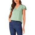 thumbnail image 4 of INSPIRE CHIC Women's Pleated V Neck Tops Flutter Sleeve Summer Casual Shirts Light Green S, 4 of 4