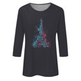 thumbnail image 4 of Pompotops T-shirt Ample Imprimé Mode Femme Manches 3/4 Blouse Col Rond Hauts Décontractés Liquidation, 4 of 4