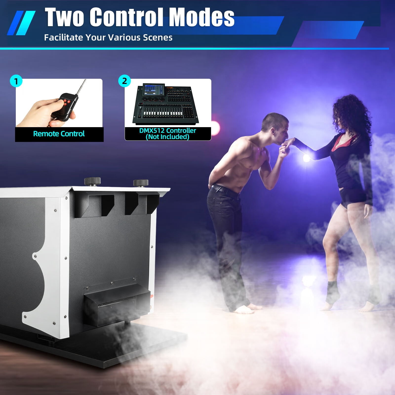 Wuzstar Ground Smoke Fog Machine DJ Stage Fogger Dry Ice Effect w/Controller for Club Stage Wedding