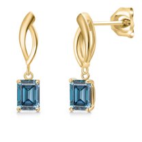 Gem Stone King 10K Yellow Gold Persian Blue Moissanite Stud Dangle Earrings for Women | 1.16 Cttw | Gemstone Birthstone | Octagon 6X4MM