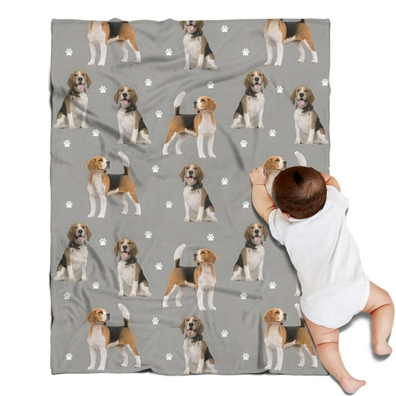 Beagle and Dog Footprints Blanket,Comfortable Soft Flannel Throw Blanket,All Season,Warm Lightweight Blankets for Sofa Bed Couch Living Room Chair,30"x40"(80x100cm)