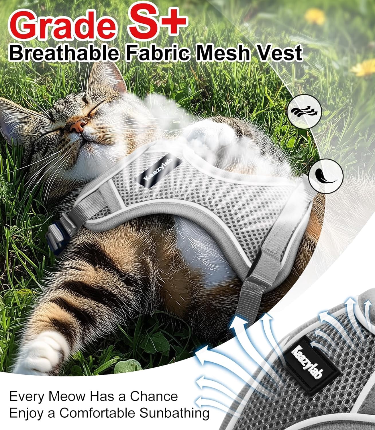 Cat Harness and Leash for Walking Escape Proof Soft Adjustable Cat Leash Breathable Comfortable Vest Easy to Wear Kitten Harness for Outdoor Travel (Grey, M (13-18lb))