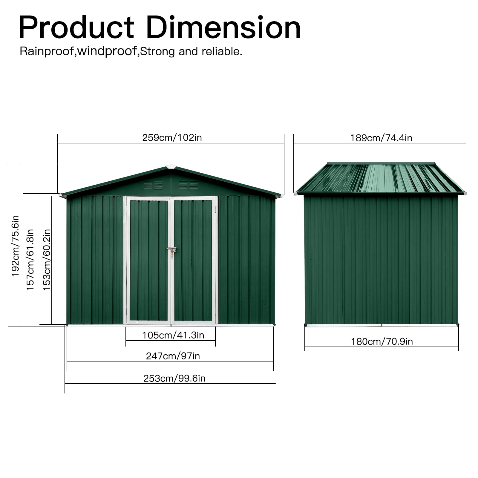 Alvantor Outdoor Storage Shed Metal Garden Shed with Apex Roof & Hinged Door, Green + Black, 8x6 FT