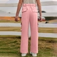 thumbnail image 5 of Yammkia Cargo Pants for Girls Dress Pants Wide Leg Uniform Pants for Girls Preppy Clothes 4T 5T 6T 7T 8-15 Years (Pink,10-11 Years), 5 of 7