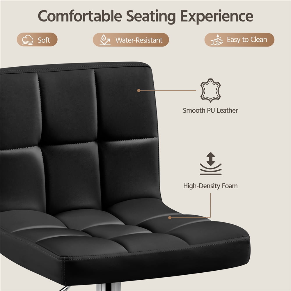 Renwick PU Leather Height Adjustable Bar Stool with Backrest, Black