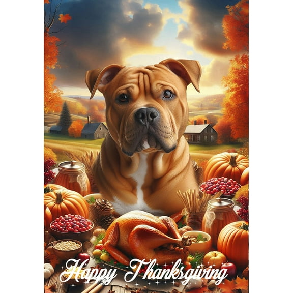 American Pit Bull Orange - Best of Breed Thanksgiving Outdoor Garden Flag 12" x 17" Mailbox Flag Dog Flag