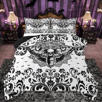Castle Fairy Skull Moth Damask Full Size Comforter Sets 3-Piece for Female Men,Abstract Gothic Theme Bedding Comforter Set,Bohemian Traditional Flower Lightweight Bedding Sets