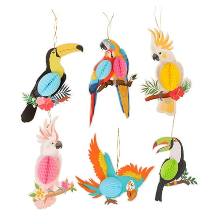 

Tropical Bird Honeycomb 6pcs Parrot Honeycomb Pendant Festival Layout Props Hawaiian Party Supplies