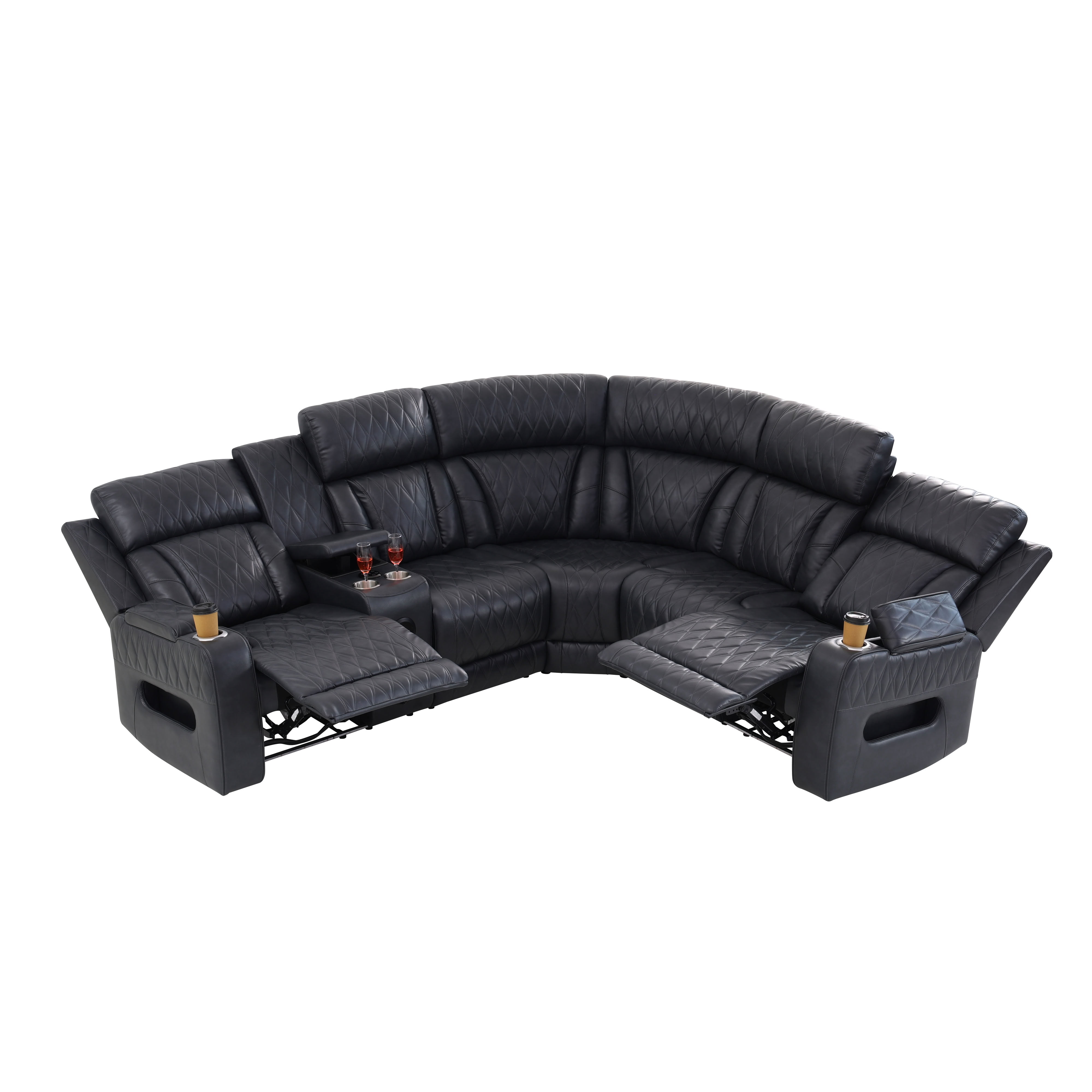 MAYEERTY Oversized Power Recliner Sectional Sofa, L-Shape Corner Couch with Bluetooth Speaker, USB Port, Cup Holders & LED, Semi PU Leather for Living Room, Home Theater