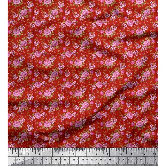 Soimoi Rayon Fabric Stripe,Leaves & Peony Floral Print Fabric by Yard 42 Inch Wide