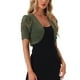 thumbnail image 4 of Inspire Chic Cárdigan Bolero Corto de Manga Corta con Ruched Abierto Frontal de Malla para Mujeres en Verde Ejército Talla L, 4 of 6
