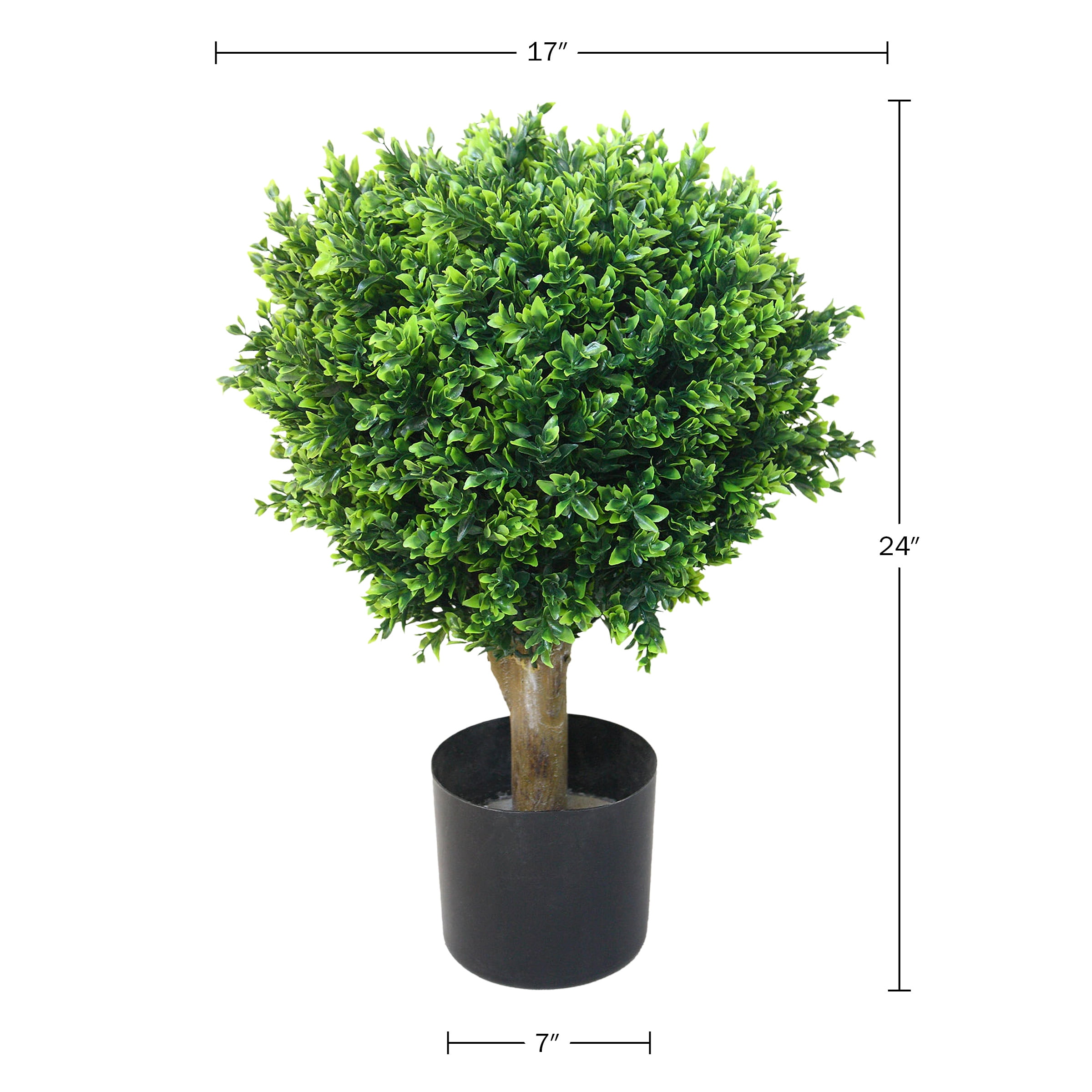 Pure Garden Artificial Small Hedyotis Tree, Set of 2 Faux Potted Topiary Plant, UV Resistant, Green