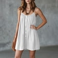 thumbnail image 4 of StSilkitty Women's Casual Mini Dresses Sleeveless Crewneck Button down Sundresses Adjustable Spaghetti Strap Cotton Cami Dress, 4 of 8